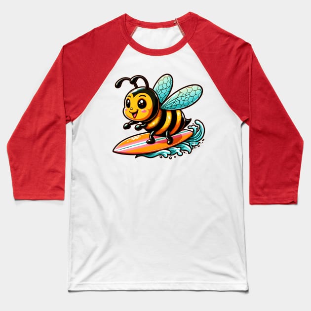 Surfing bee Baseball T-Shirt by Japanese Fever